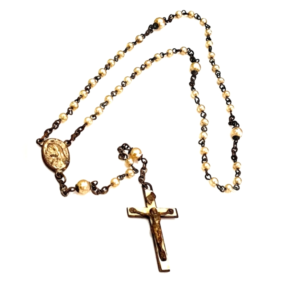 Rare Antique Faux Pearl Rosary with Natural Patina